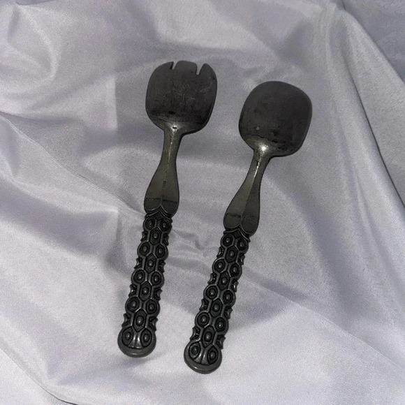 MID-CENTURY PEWTER SPOON FORK SERVING SET by David-Andersen Guttorm Gagnes 1960s - Picture 3 of 3